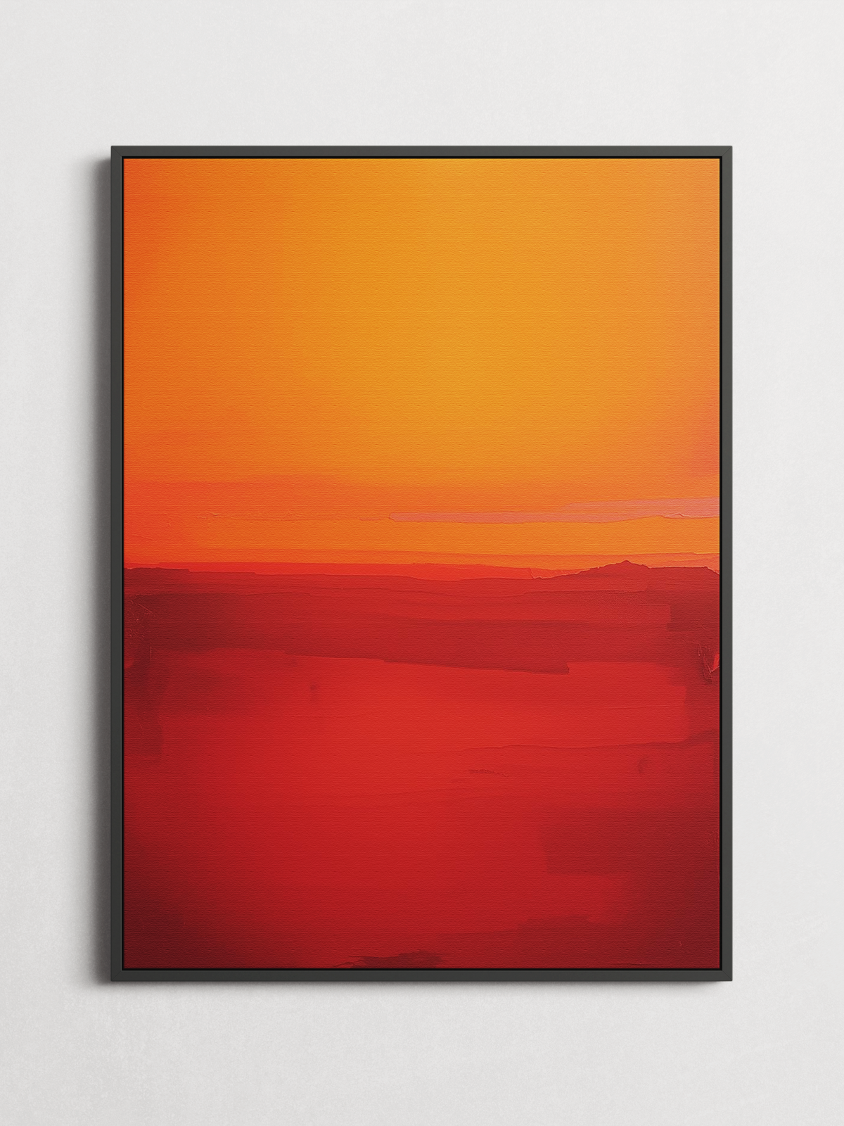 Warm Horizon abstract color field poster in soft orange and red tones