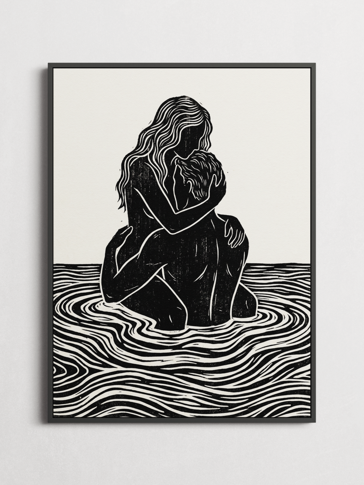 Hold Me – Linocut Couple Poster