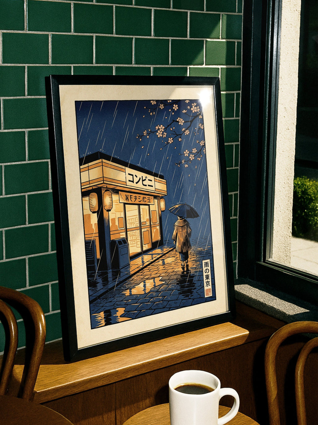 Tokyo Night Rain – Japanese Ukiyo-e Poster