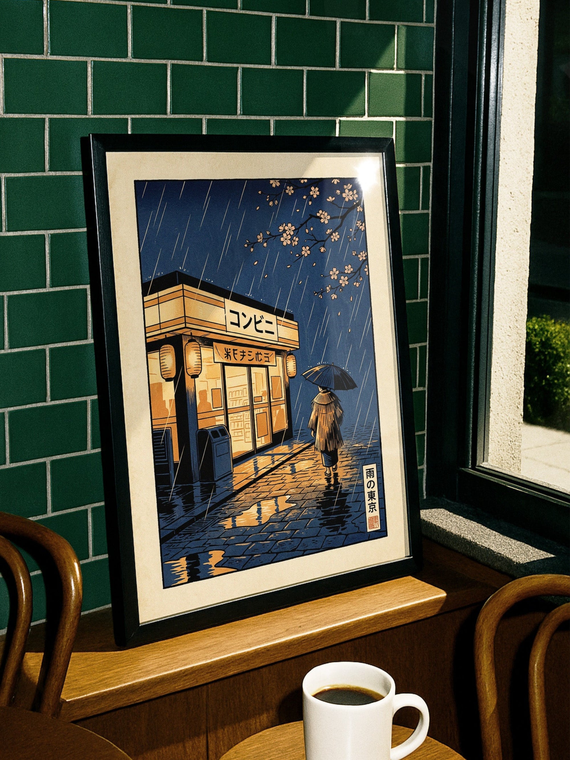 Tokyo Night Rain – Japanese Ukiyo-e Poster