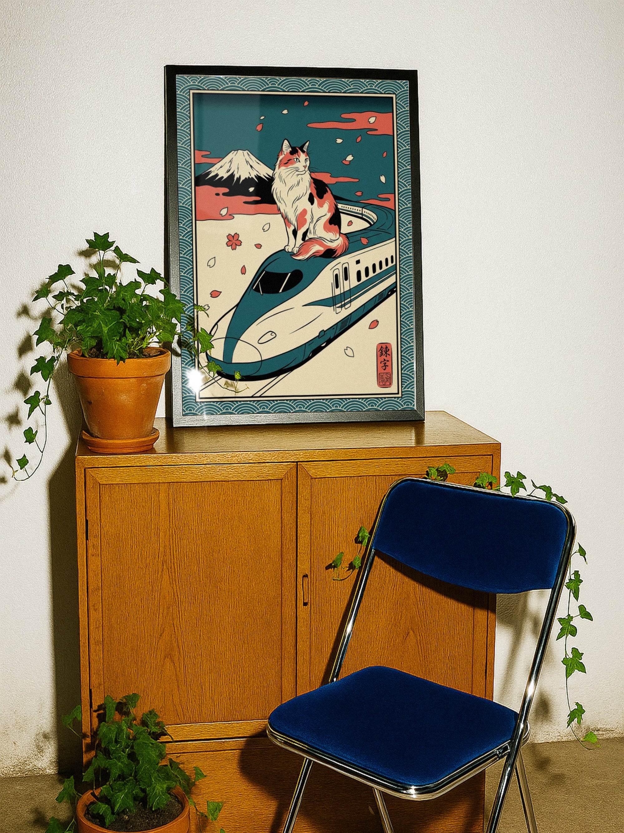 Cats &amp; Shinkansen – Japanese Ukiyo-e Poster