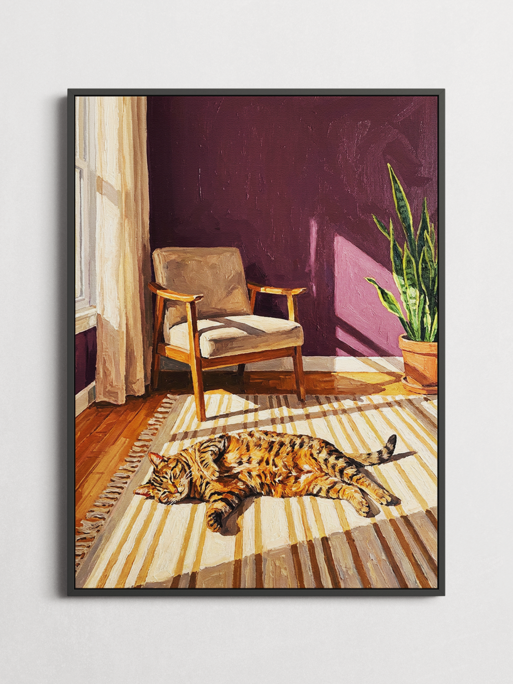Afternoon Sprawl – Cozy Cat Interior Poster – framed on a wall
