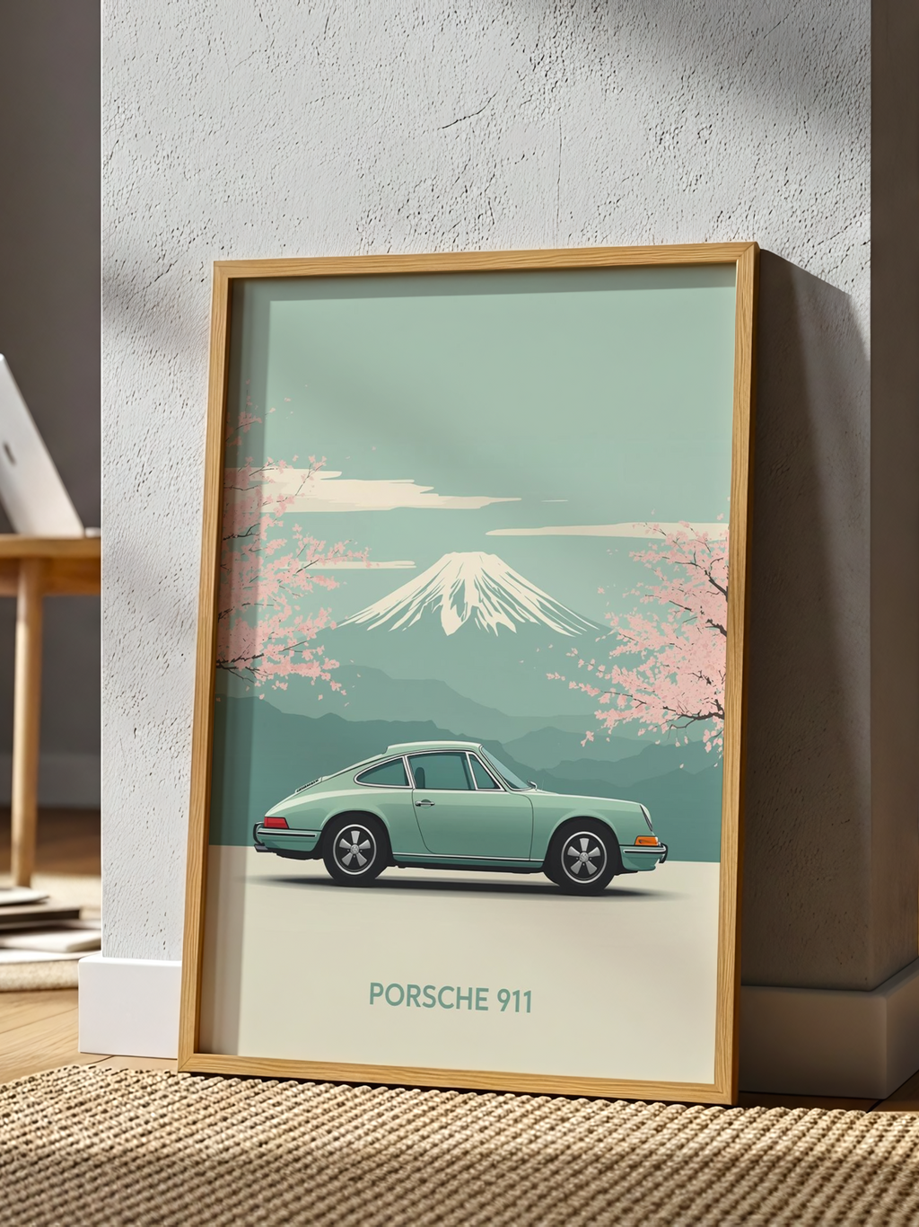 Mint Porsche 911 – Japandi Car Poster – interior view