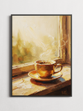 Morning Coffee – Cozy Window Poster – framed on a wall