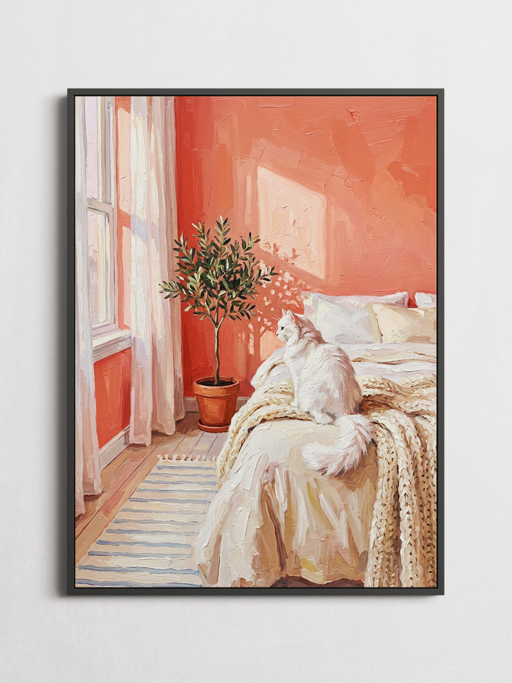 Morning Light – Cozy Cat Interior Poster – framed on a wall