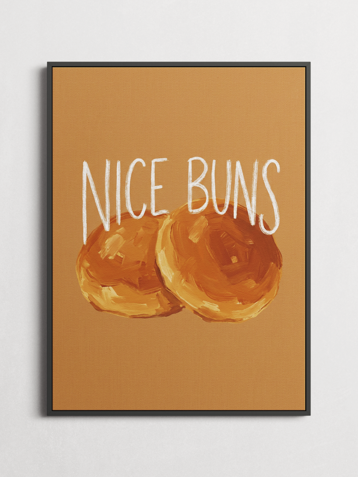 Nice Buns cheeky bakery poster framed on a wall