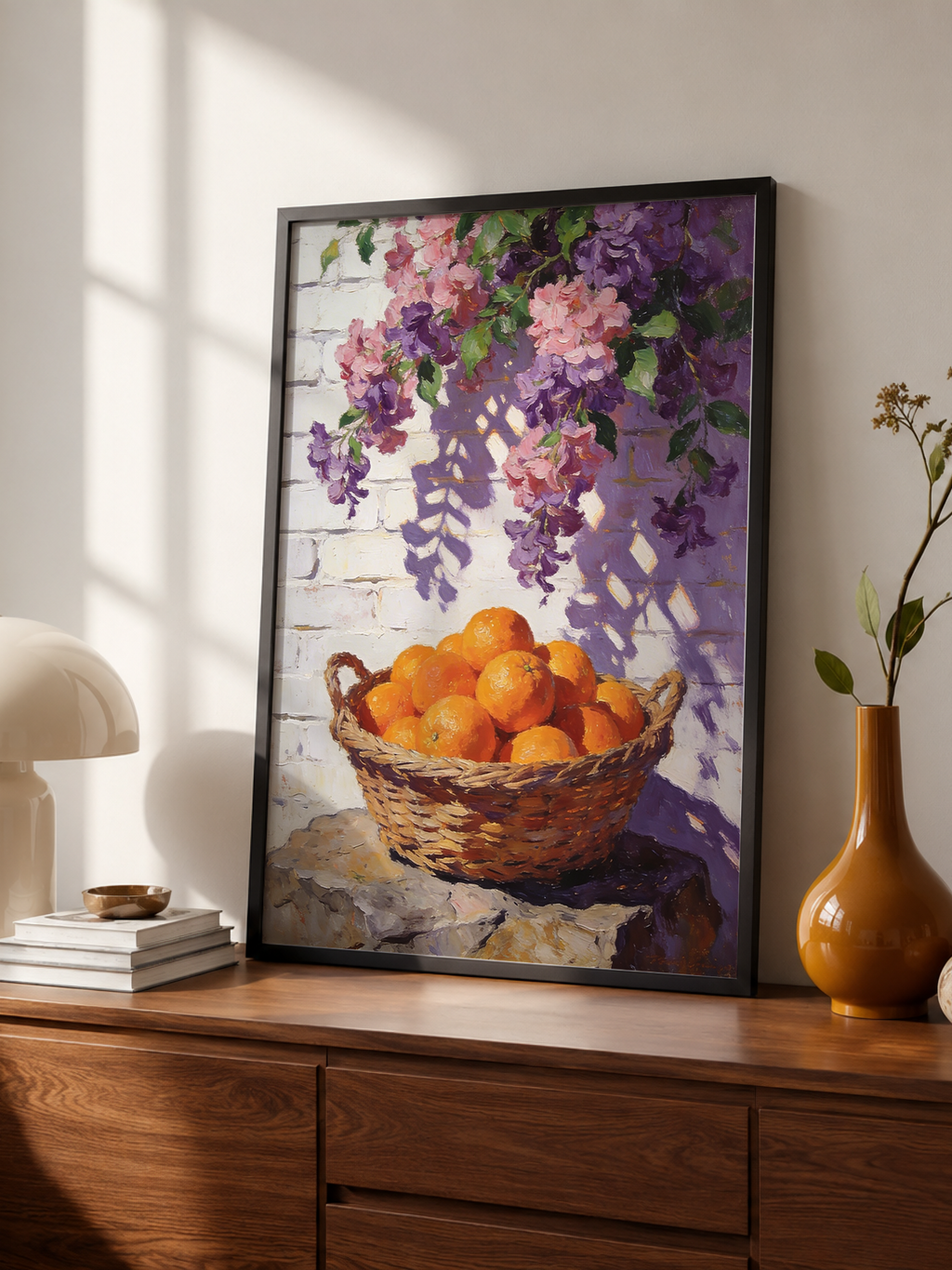 Orange Basket Still Life – Mediterranean Art Poster – interior view