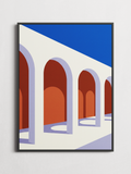 Sunlit Arches minimalist architecture poster framed on a wall