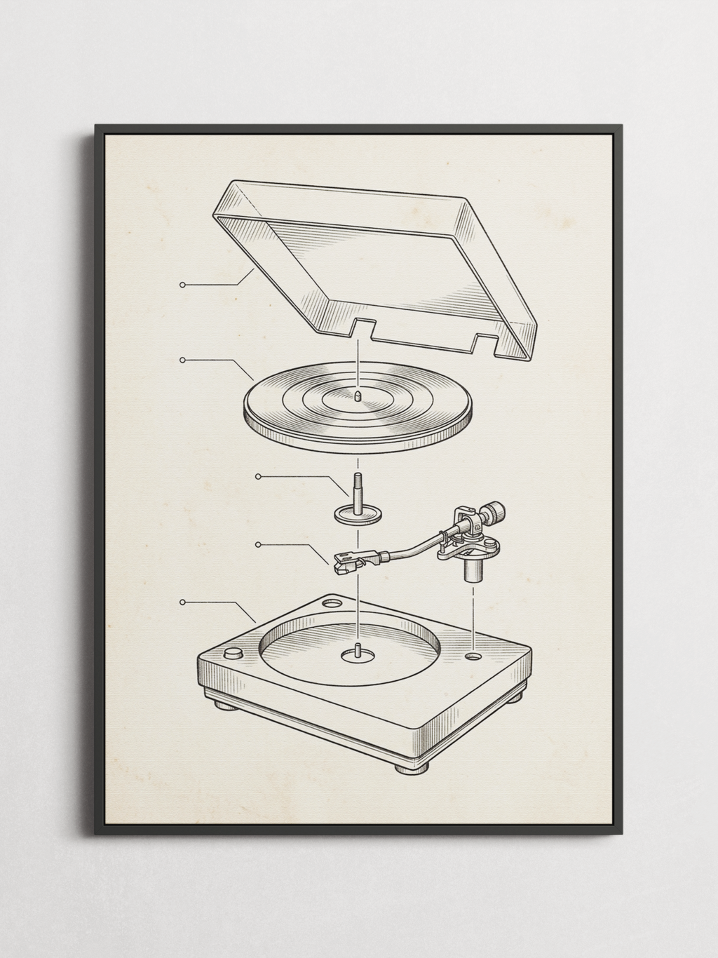 Turntable vintage patent poster framed on a wall