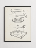 Turntable vintage patent poster framed on a wall