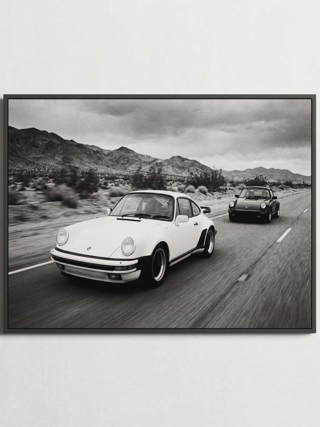 Two Porsche 911 – Black & White Racing Poster