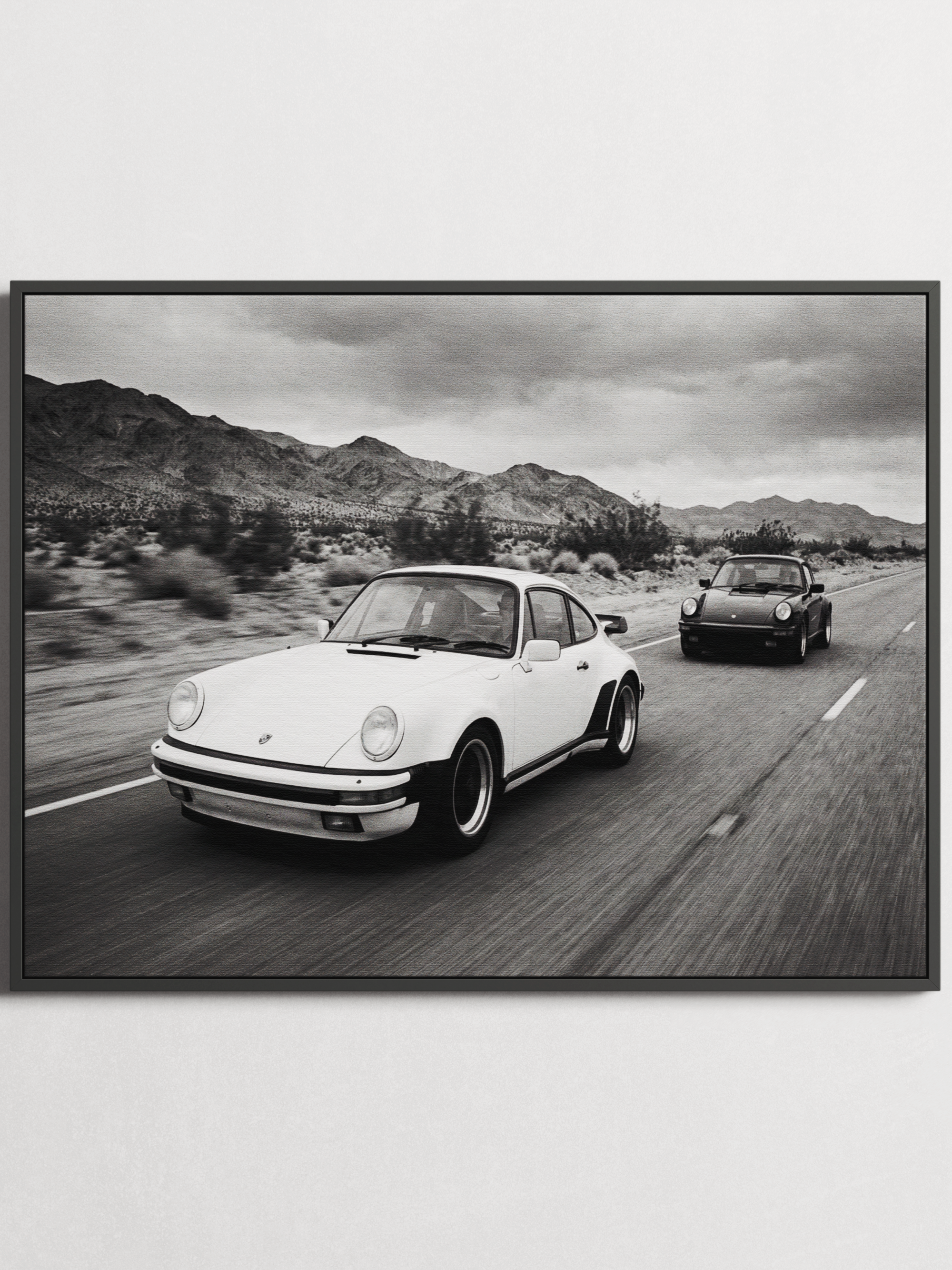 Two Porsche 911 – Black & White Racing Poster