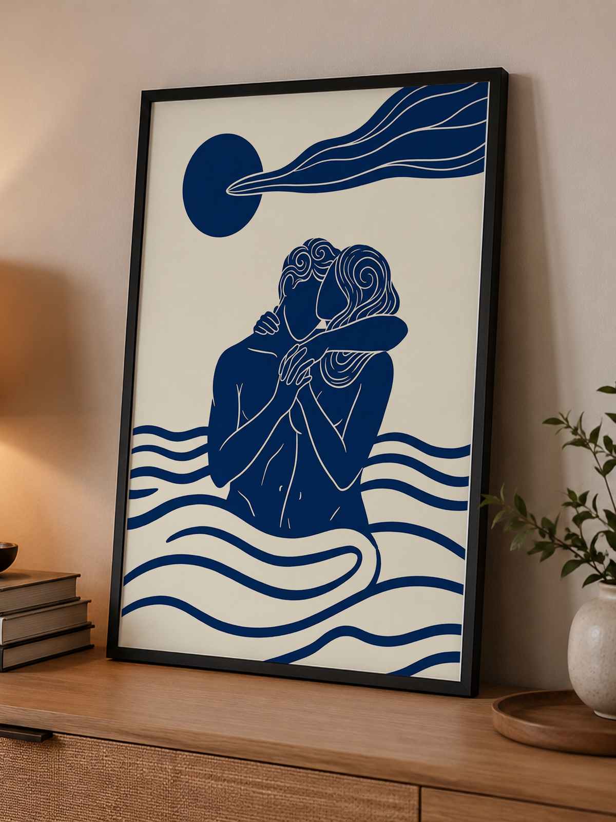 Moonlit Embrace – Line Art Poster